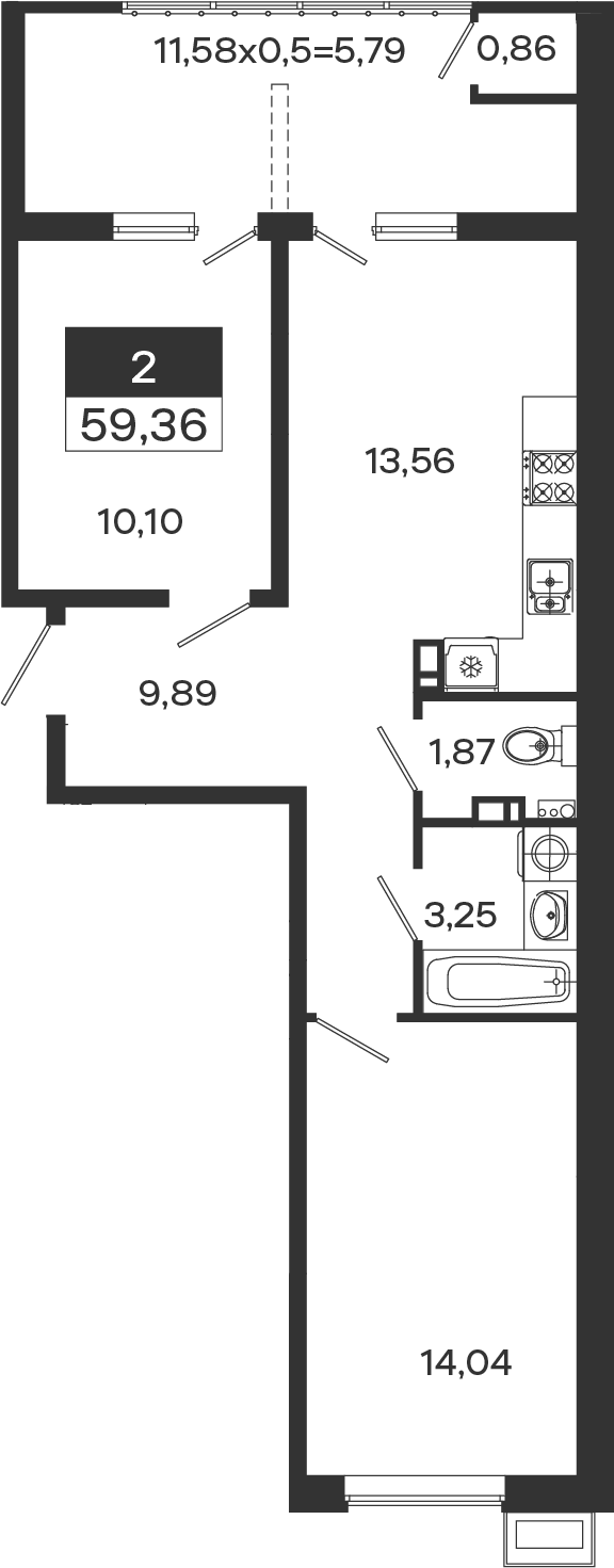 2-комн., 52.71 м², 4/18 этаж, ЖК «Образцово»
