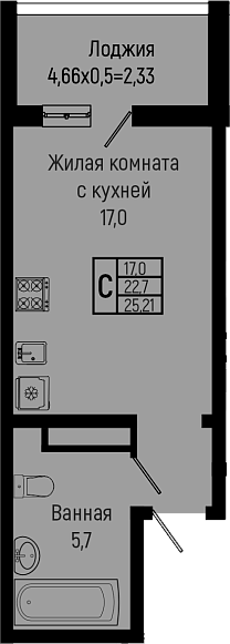 Студия, 25.78 м², 2/16 этаж, ЖК «Sun Hills Ольгинка»