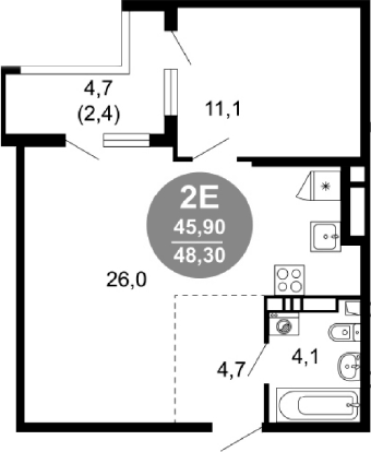 2-комн., 45.9 м², 9/17 этаж, ЖК «Лестория»