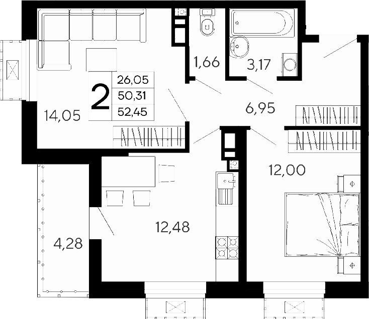 Продается 2-комн. квартира, 50.31 м²