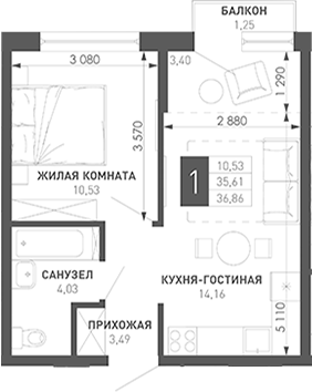 Продается 1-комн. квартира, 37.6 м²