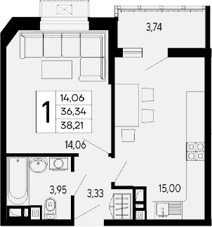 Продается 1-комн. квартира, 36.34 м²