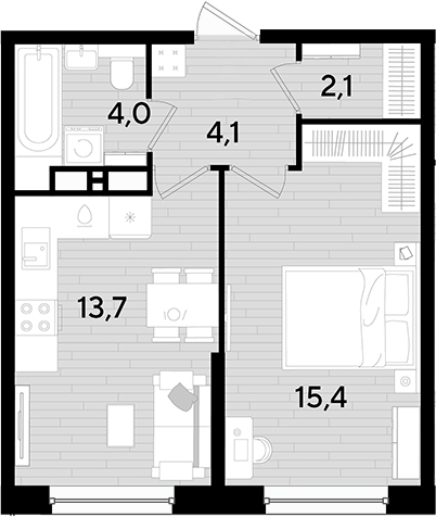 1-комн., 39.3 м², 12/16 этаж, ЖК «DОГМА ПАРК»