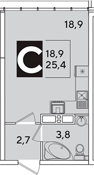 Студия, 25.4 м², 16/16 этаж, ЖК «Самолет»