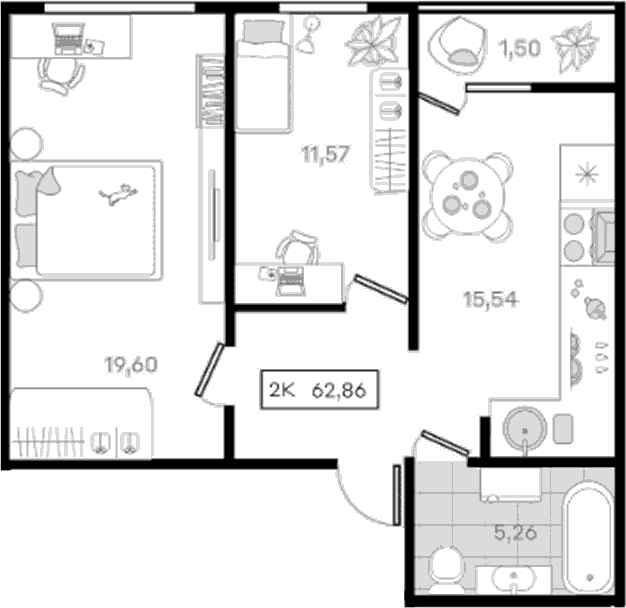 Продается 2-комн. квартира, 61.36 м²