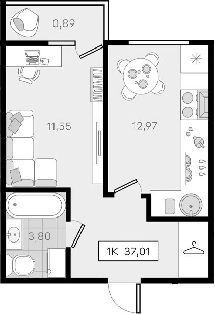 1-комн., 36.12 м², 7/8 этаж, ЖК «История 3»