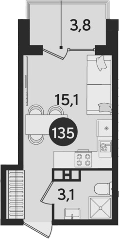 Студия, 18.2 м², 7/9 этаж, ЖК «Парк Победы»