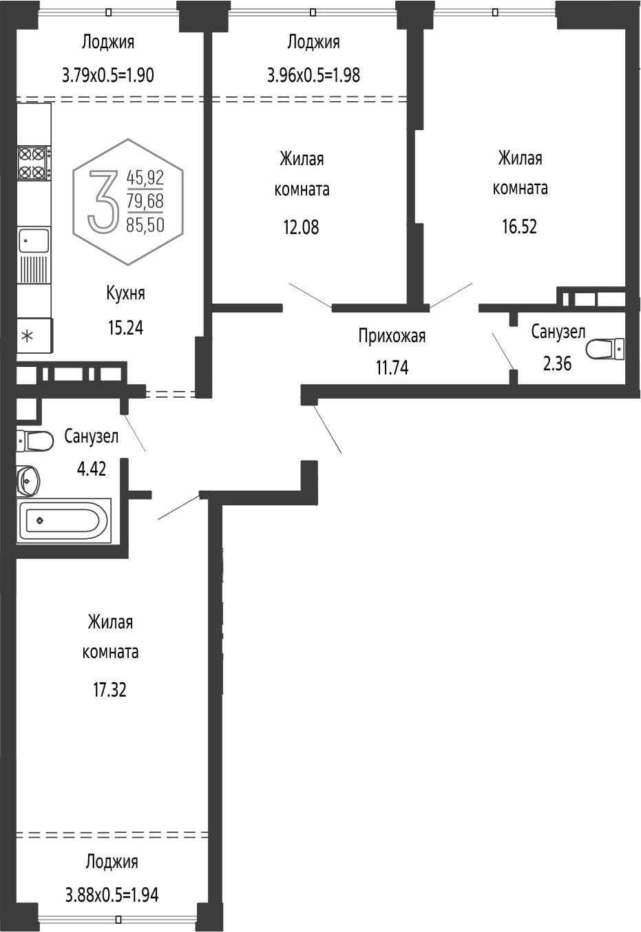 4+ комнаты, 79.68 м², 16/24 этаж, ЖК «Гарантия PRIME»