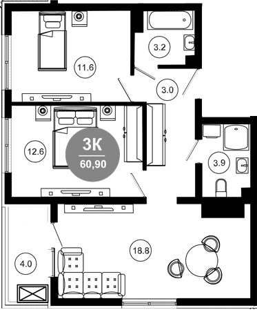 3-комн. Гостиничный комплекс GREENMONT