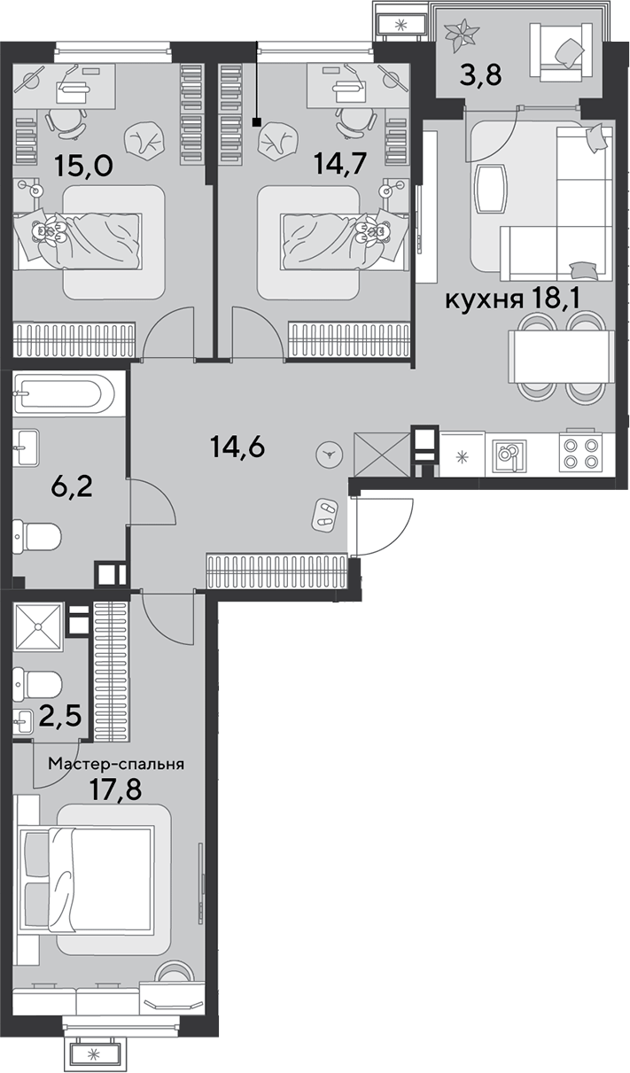 4+ комнаты, 88.9 м², 5/9 этаж, ЖК «Парк Победы»