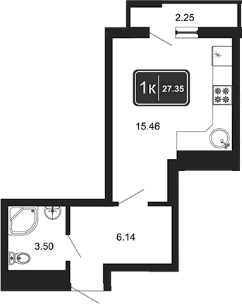Студия, 25.1 м², 8/8 этаж, ЖК «Гостиничный комплекс Marine Garden 4»
