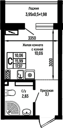 Студия, 15.99 м², 13/18 этаж, ЖК «Ботаника Хиллс»
