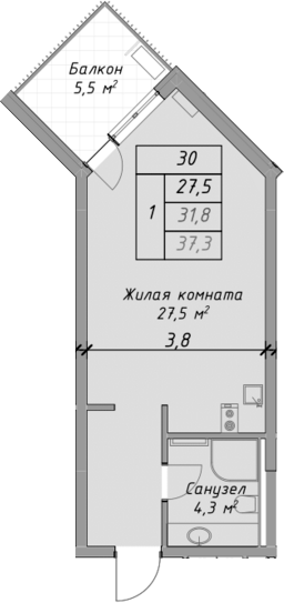 Студия, 31.8 м², 2/4 этаж, ЖК «Оазис Азова»