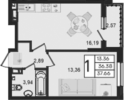 1-комн., 36.37 м², 7/9 этаж, ЖК «Дом 101»