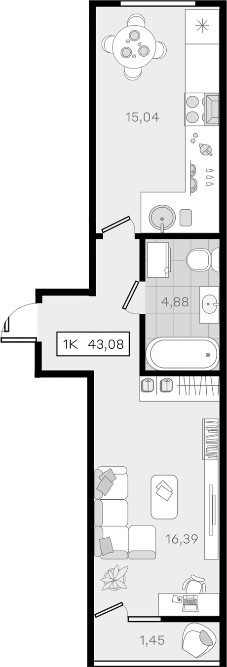 Продается 1-комн. квартира, 41.63 м²