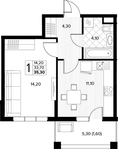 Продается 1-комн. квартира, 33.7 м²