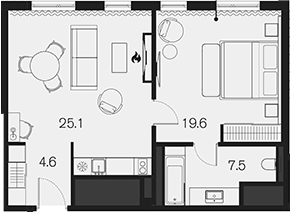 1-комн., 56.8 м², 2/4 этаж, ЖК «Benefit Sky Breeze Sochi»