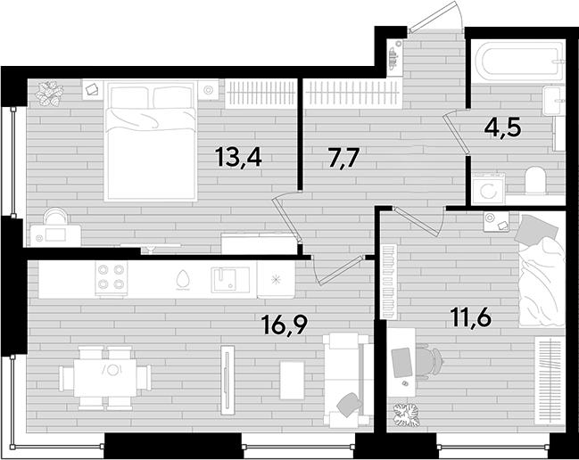 Продается 2-комн. квартира, 54.1 м²