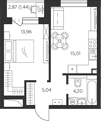1-комн., 38.21 м², 2/9 этаж, ЖК «К24»