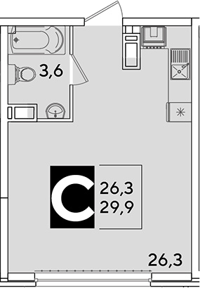 Студия, 29.9 м², 11/16 этаж, ЖК «Самолет»