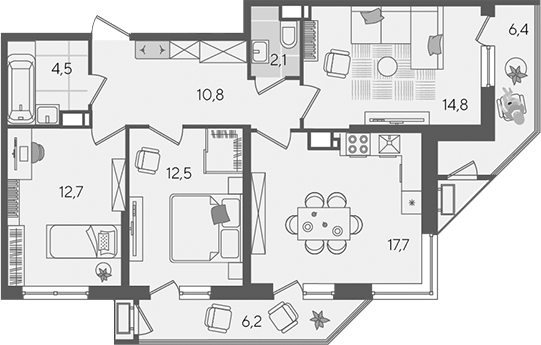 4+ комнаты, 75.1 м², 12/24 этаж, ЖК «Рекорд»