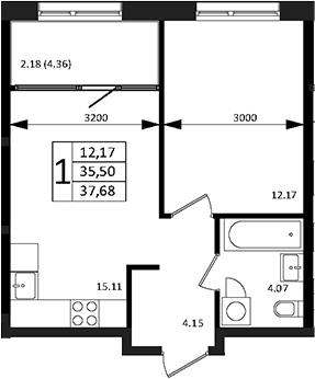 2-комн., 35.5 м², 12/12 этаж, ЖК «Патрики»