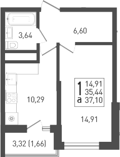 1-комн., 36.2 м², 19/22 этаж, ЖК «ЖК «Кубанская Крепость»»