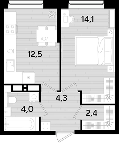 1-комн., 37.3 м², 13/16 этаж, ЖК «DОГМА ПАРК»