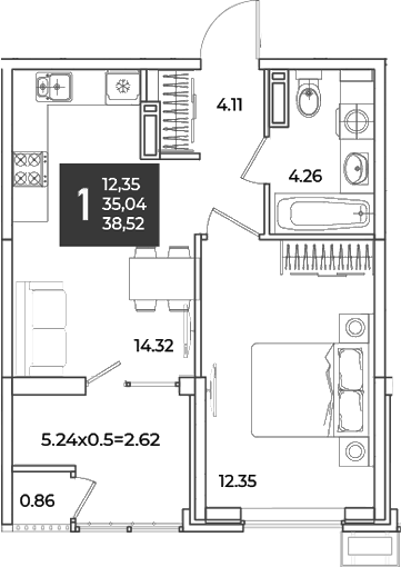 Продается 1-комн. квартира, 35.04 м²