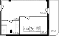 2-комн., 38.48 м², 2/10 этаж, ЖК «Лучи»
