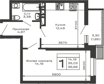 Продается 1-комн. квартира, 35.03 м²