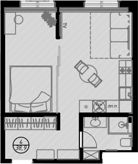 Студия, 38.7 м², 3/7 этаж, ЖК «Оливия»