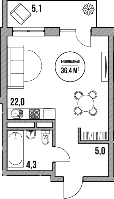 Студия, 31.3 м², 1/5 этаж, ЖК «МореТут»