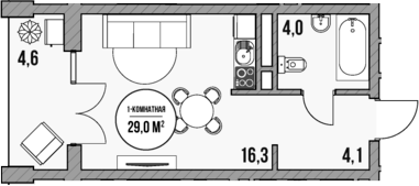 Студия, 24.4 м², 2/4 этаж, ЖК «МореТут»