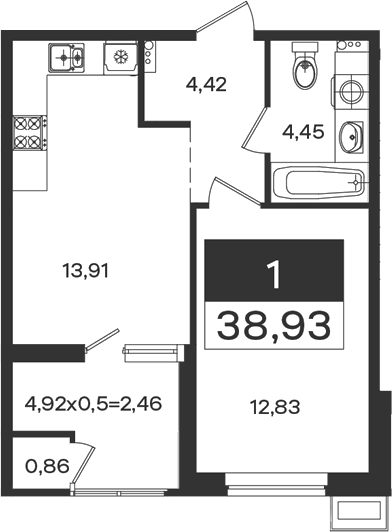 1-комн., 36.47 м², 2/18 этаж, ЖК «Образцово»