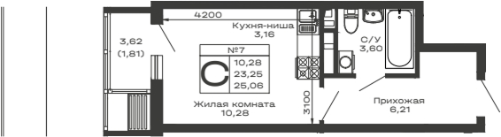Студия, 23.25 м², 2/16 этаж, ЖК «Долина»