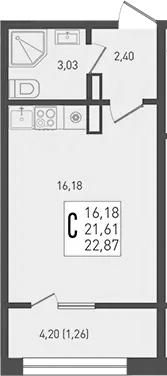 Студия, 21.61 м², 7/9 этаж, ЖК «Югге»