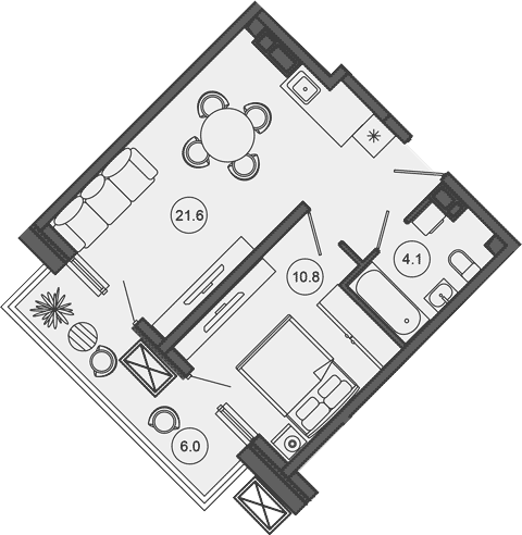 2-комн., 36.5 м², 2/10 этаж, ЖК «Гостиничный комплекс GREENMONT»