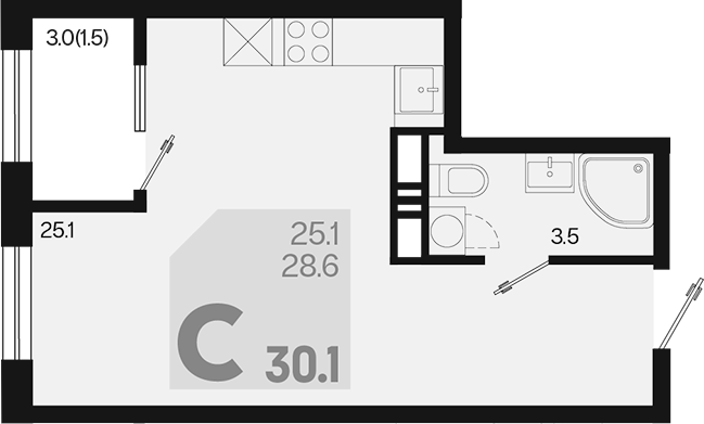 Студия, 28.6 м², 10/18 этаж, ЖК «Первое место»