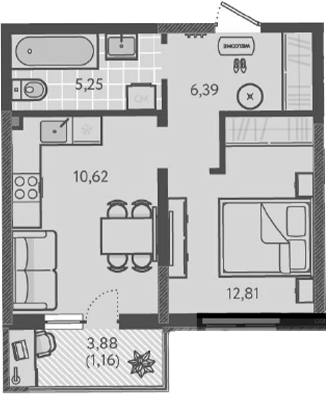 1-комн., 35.07 м², 3/9 этаж, ЖК «Теплые края»