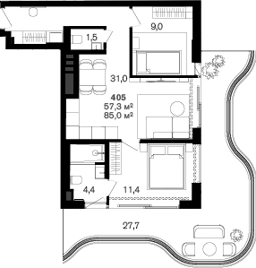 2-комн., 57.3 м², 4/6 этаж, ЖК «Benefit Sea Breeze Sochi»