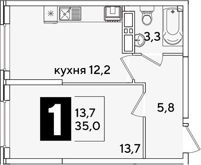 Продается 1-комн. квартира, 35 м²