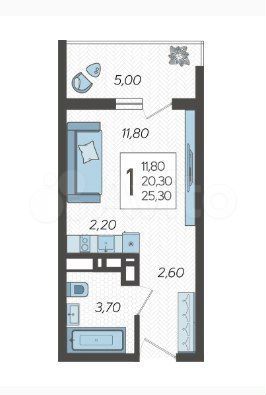 1-комн., 25.3 м², 2/10 этаж, ЖК «Горный квартал» — фото 3