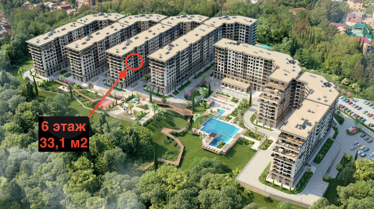 2-комн., 33.1 м², 6/11 этаж, ЖК «Гостиничный комплекс GREENMONT»