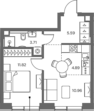 2-комн., 36.97 м², 41/49 этаж, ЖК «TATE»