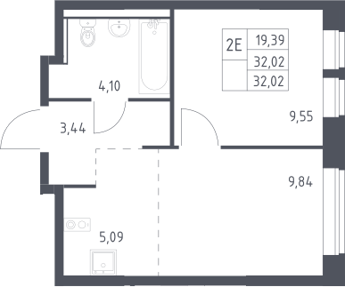 2-комн., 32 м², 2/17 этаж, ЖК «Пригород Лесное»