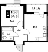 1-комн., 32.5 м², 8/18 этаж, ЖК «Южная Битца»