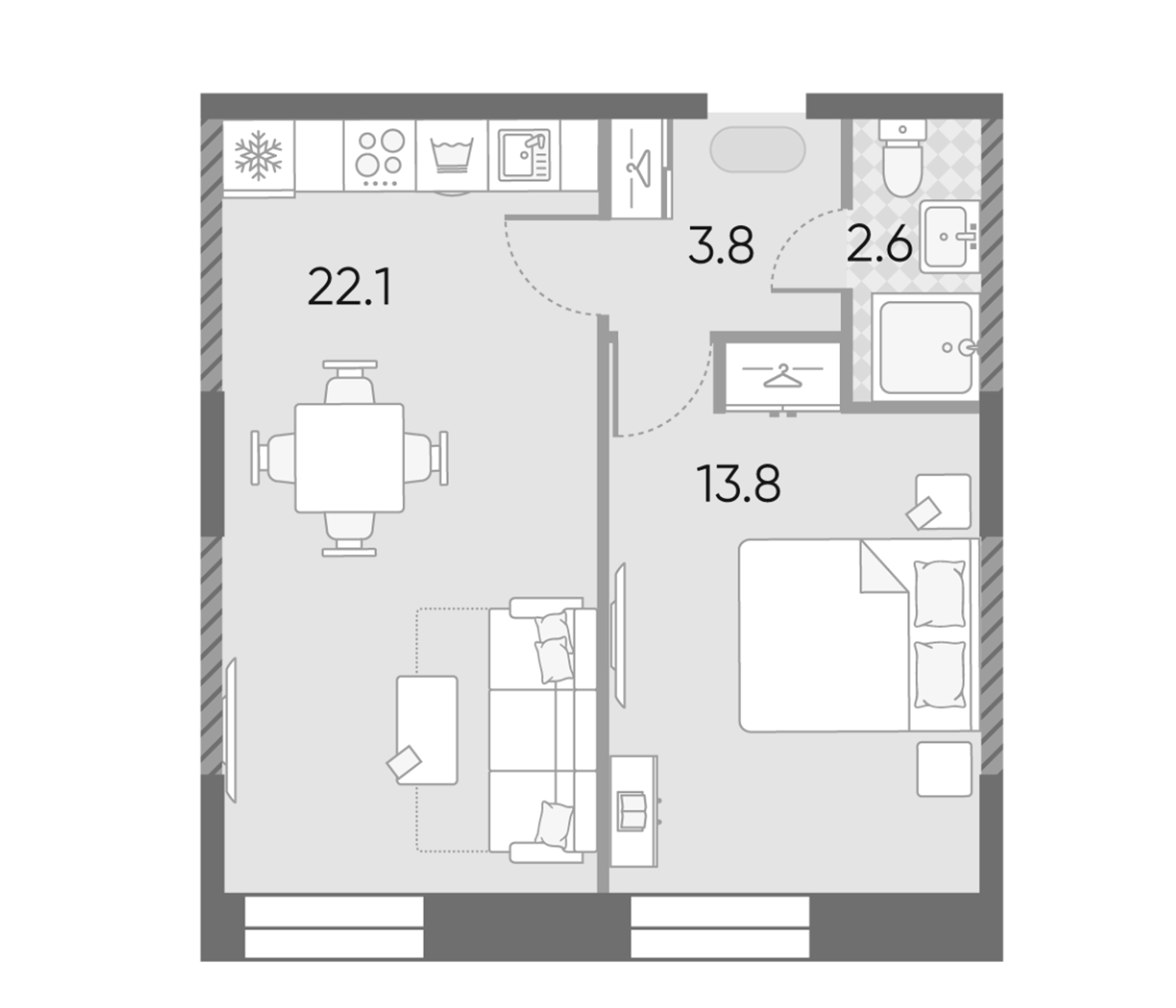2-комн., 42.3 м², 23/23 этаж, ЖК «ЗилАрт»