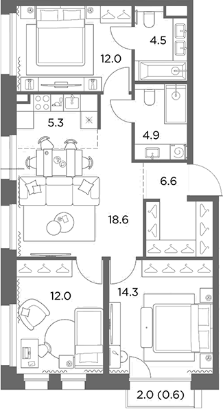 4+ комнаты, 78.2 м², 3/6 этаж, ЖК «Станиславский»
