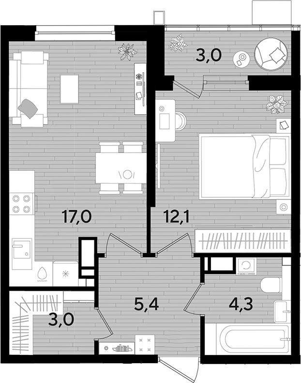 1-комн., 41.8 м², 13/16 этаж, ЖК «DОГМА ПАРК»